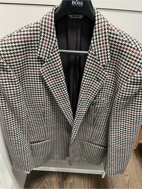 REPORTER made in Italy Vintage Houndstooth Sport Coat w/Red Windowpane Detail